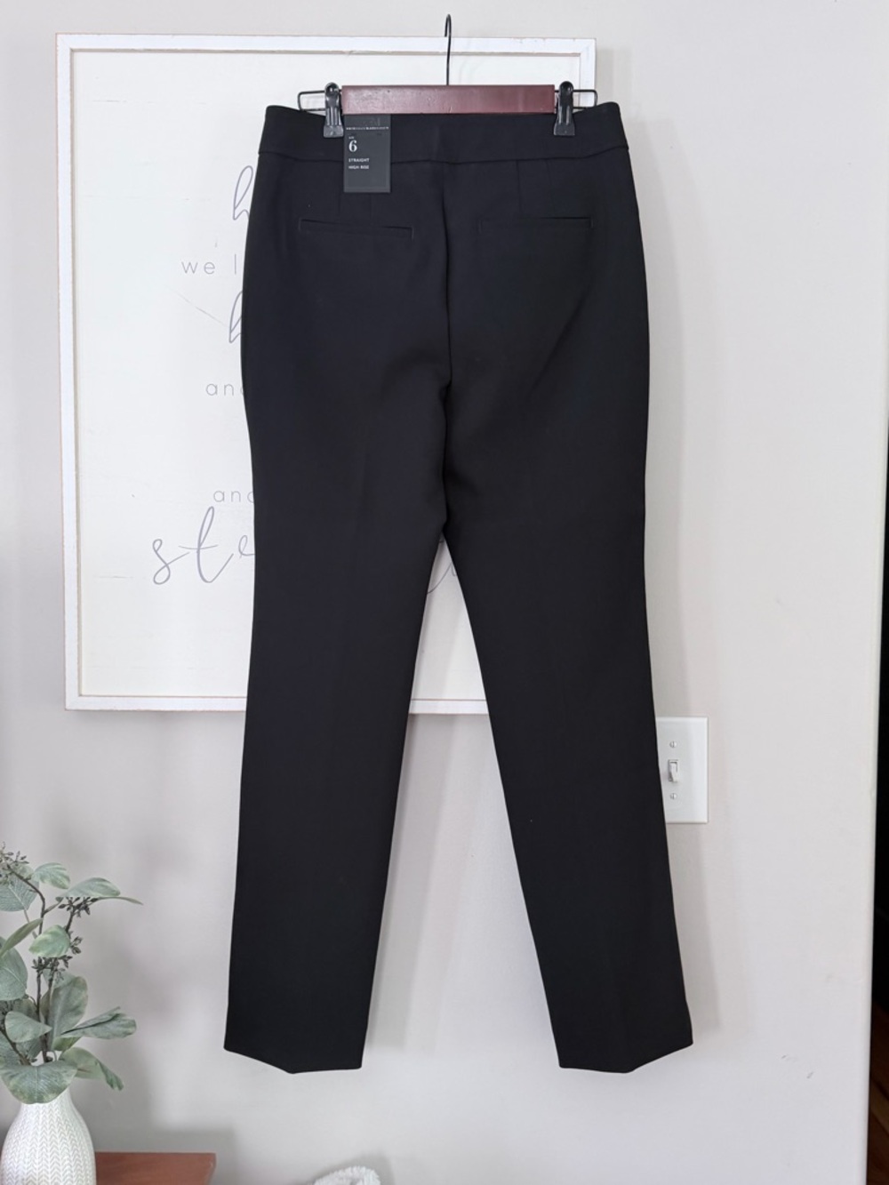 New White House Black Market Straight High Rise Black Pants Trousers Size 6 - Picture 5 of 12